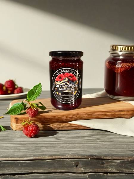 Commander une confiture framboise entière artisanale La Capucinoise des Hautes-Alpes, recette fruitée gourmande primée intense authentique locale