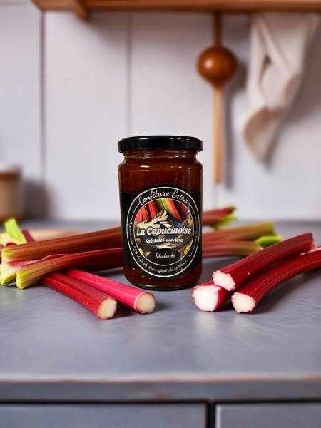 Savourer une confiture rhubarbe artisanale La Capucinoise des Hautes-Alpes, recette fruitée équilibrée gourmande authentique naturelle locale légère